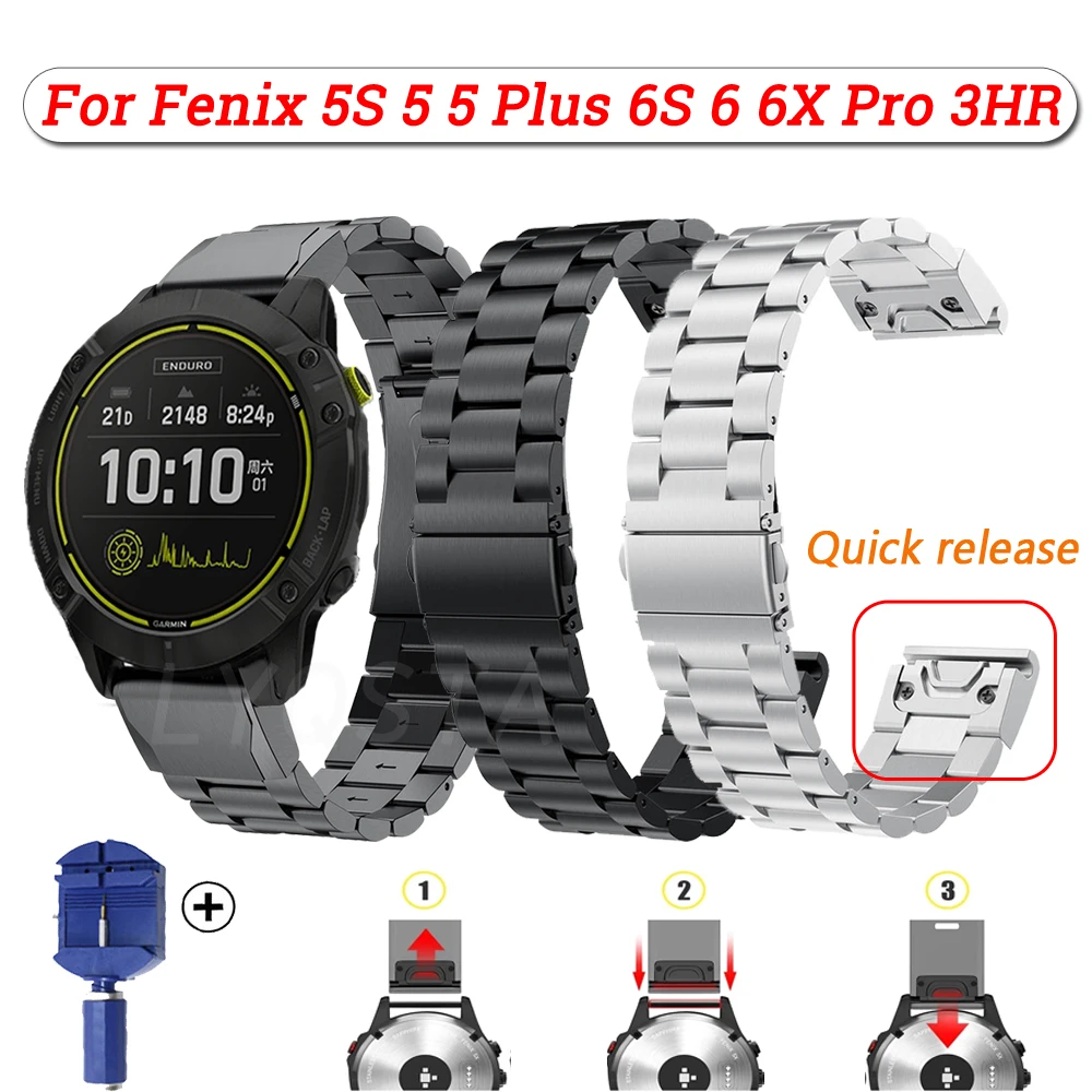 Ремешок для наручных часов из нержавеющей стали, быстросъемный браслет для Garmin Fenix7S 7 7X 6S 6 6X Pro 5 5S 5X Plus 3HR Easyfit, 26 20 22 мм