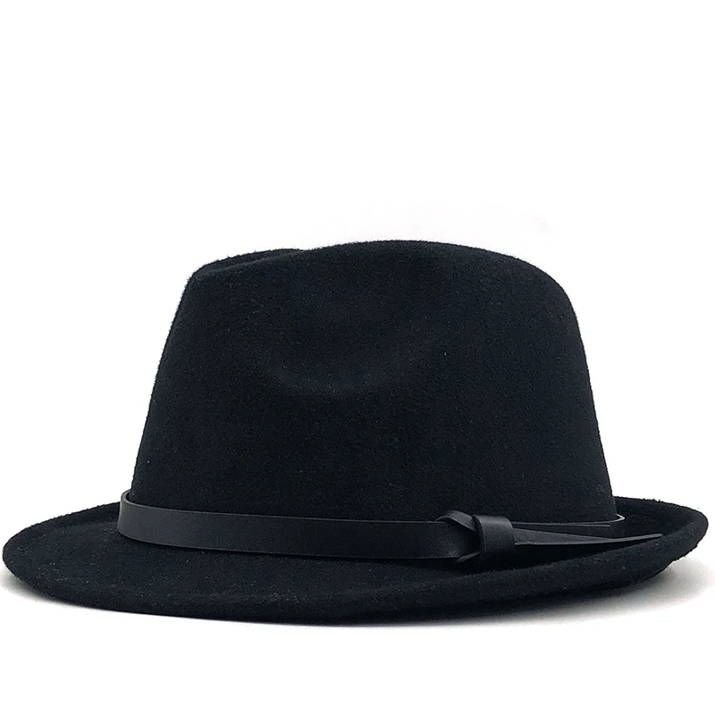 NEW winter white Men Jazz Cap Gentleman Fedoras Wool Homburg Male Classical Narrow Brim Ribbon Jazz Hat Adjustable Top Hat