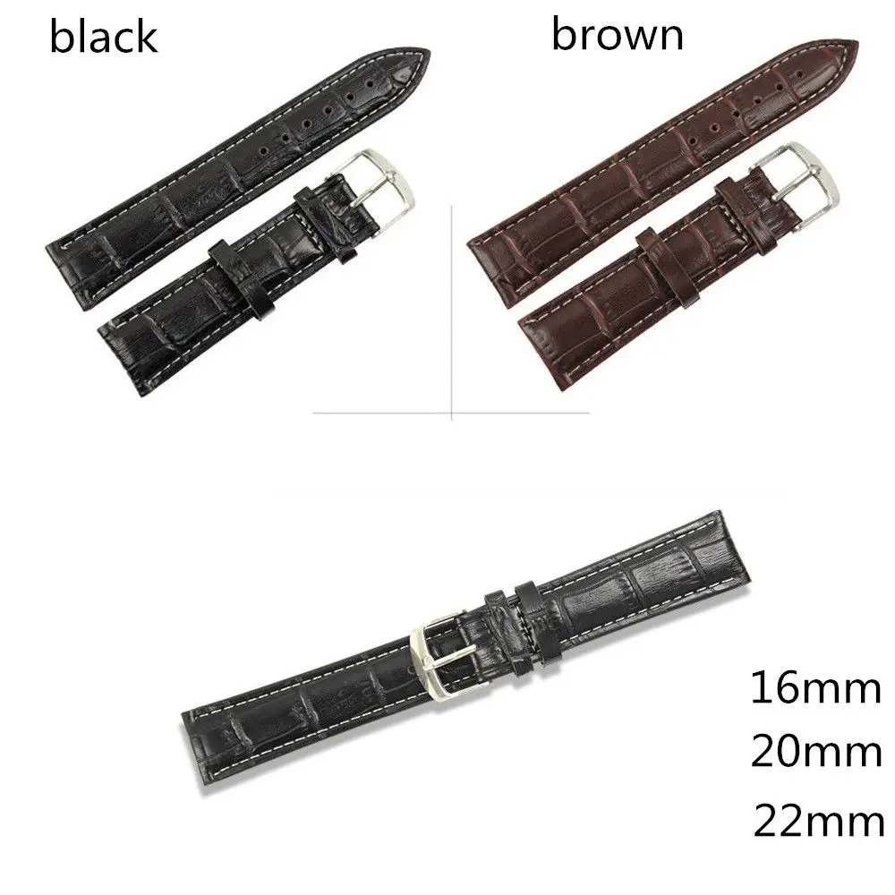 1PC Fashion Genuine Leather Watch Band Strap 16mm 20mm 22mm Soft Sweatband Steel Buckle Vintage Wrist Watchband Sports Belt