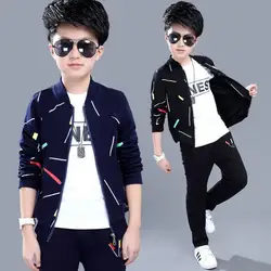 Boys' spring and autumn two-piece suit, big children's cardigan jacket casual sports Korean children's clothing