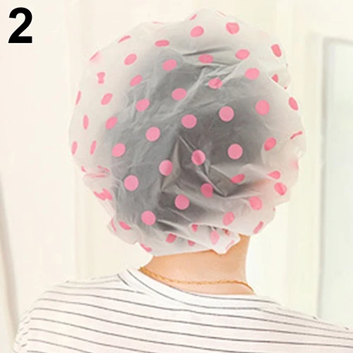 Lovely Dots Thickened Waterproof Transparent Shower Cap Bathroom Bathing Hat