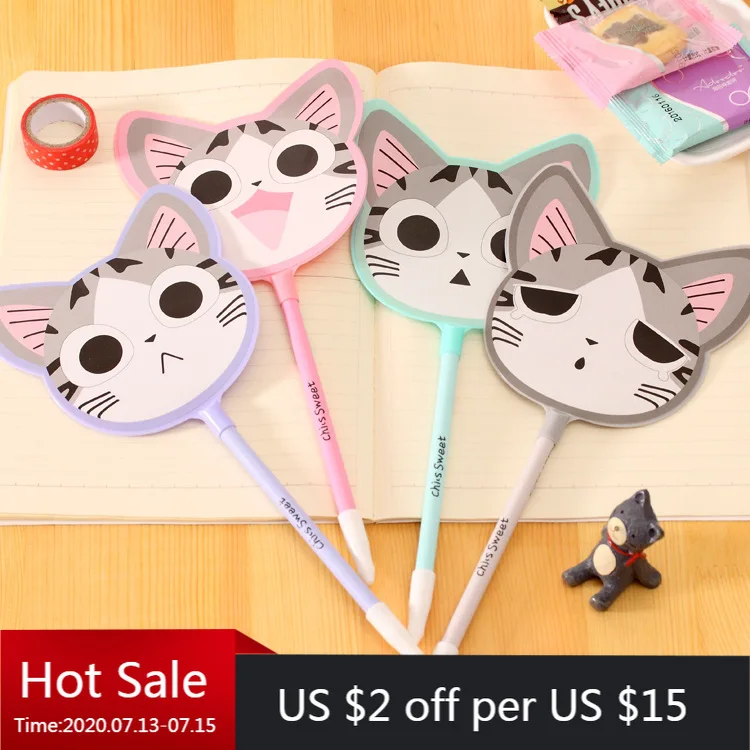 40pcs Korean Stationery Cute Kitty Fan Cute Creative Pen Student Prize Wholesale School Tools Writing Pens Kids Gifts