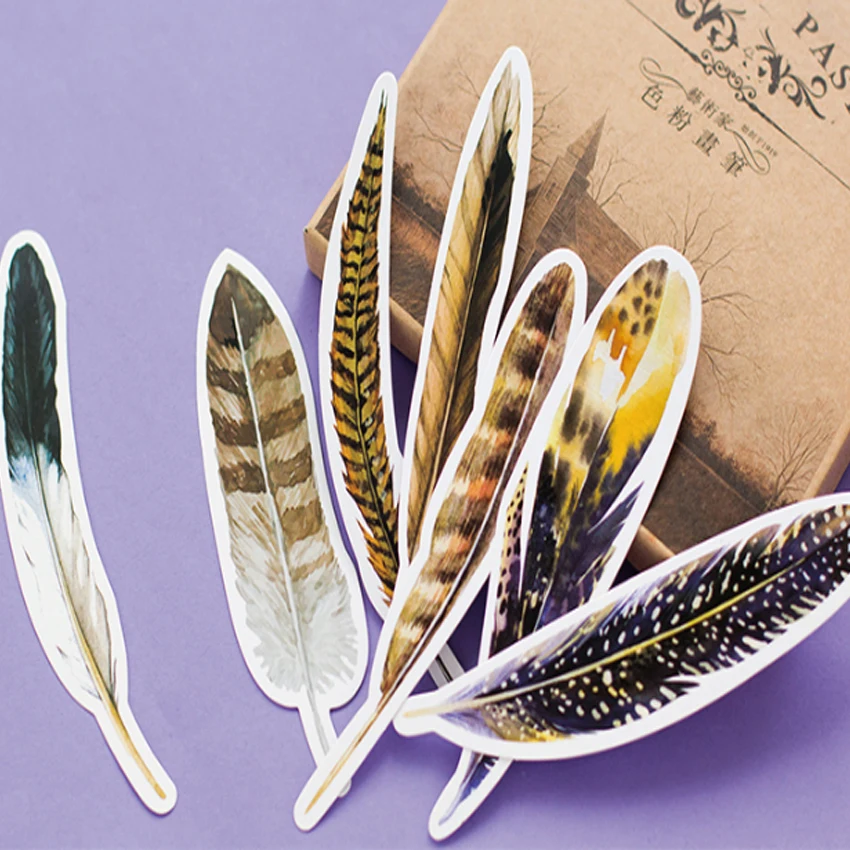 30Pcs/lot Lovely Colorful Feather Paper Creative Bookmark Birds In Memory Paper Card Bookmark Film Bookmark Gift Stationery