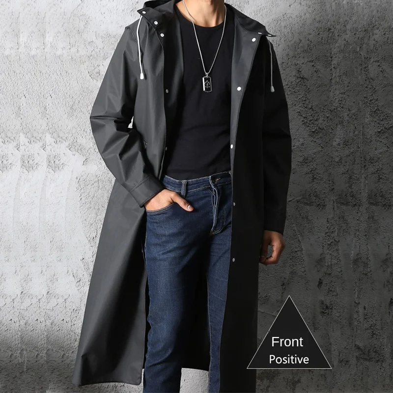 New Black Fashion Adult Waterproof EVA Long Men Women Raincoat Hooded for Big Boy Girl Travel Fishing Climbing Cycling