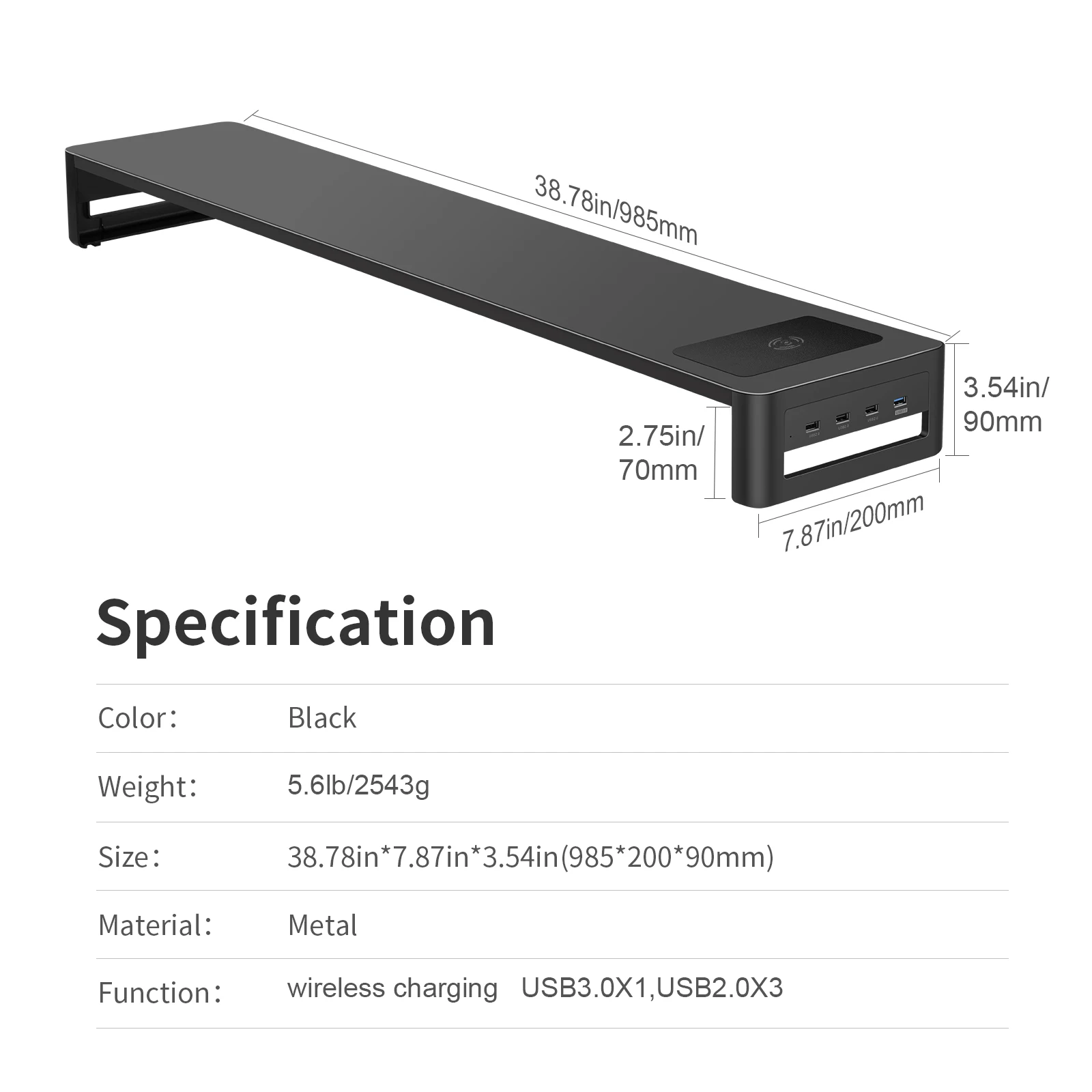 Support de moniteur en métal avec chargement sans fil, support de bureau pour touristes, support de stockage pour clavier et souris, prise en charge des ports USB airies, transfert de données