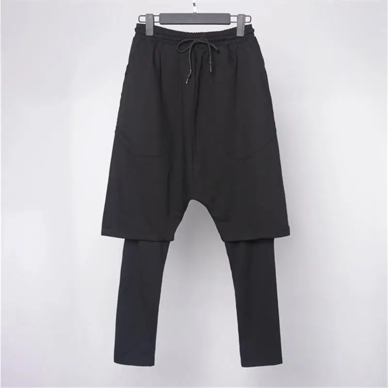 

Dark personality trendy brand micro machete loose fake two pieces of Harlan sports nine-point pants casual leggings trendy men