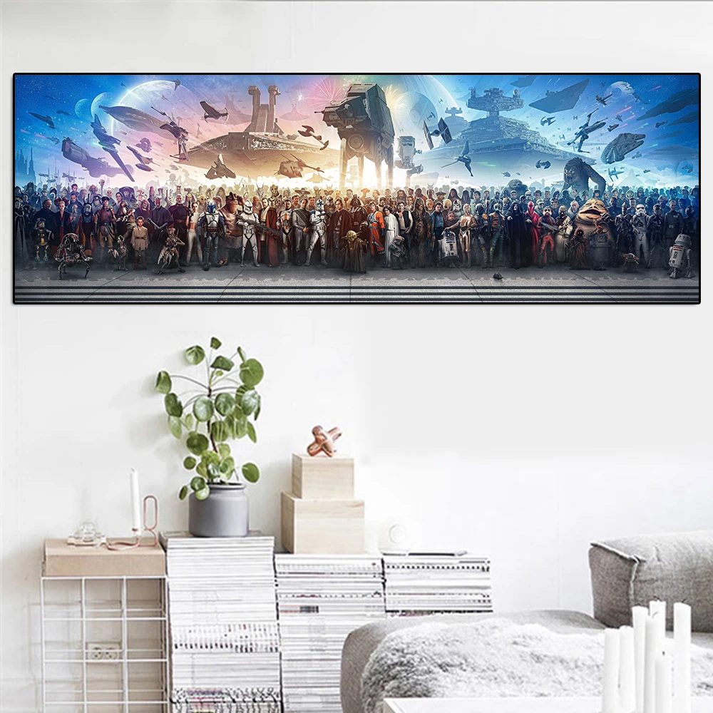 Disney Wars Fine Art Panorama Poster And Print Cartoon Avengers All Superhero Canvas Painting Large Wall Art Home Decoration