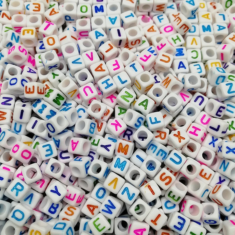 

Hot 6*6mm 100pcs Mixed Alphabet/Letter Acrylic Cube Beads DIY ZM07