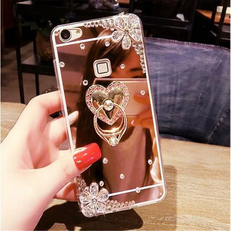 Rhinestone Case For Samsung Galaxy S20 S21 Ultra S22 Plus S24 S23 FE S20FE S8 S9 S10Plus S10E Mirror Finger Ring holder Cover