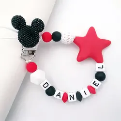 Chupete con nombre Personalizado hecho a mano, clip de silicona, estilo de cabeza de ratón, tetina personalizada, Chupetero infantil Personalizado