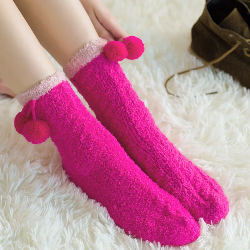 women solid warm coral wool socks comfortable soft breathable thicken Autumn /Winter warm terry socks floor socks size of 35-39