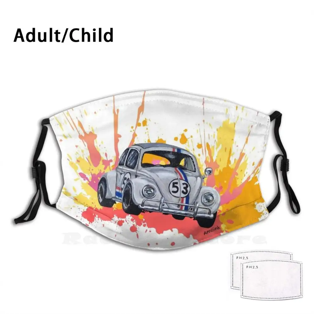 

Cox Herbie Funny Print Reusable Pm2.2582 Filter Face Mask Car Vintage Choupette Color Stains Trend Splash Ink