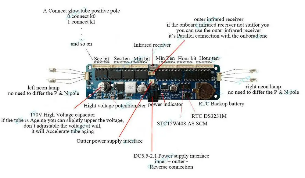 6-bit NIXIE Tube Clock Motherboard Core Board Control Panel remote control for in12 in14 in18 qs30-1 Glow Tube Clock Controller