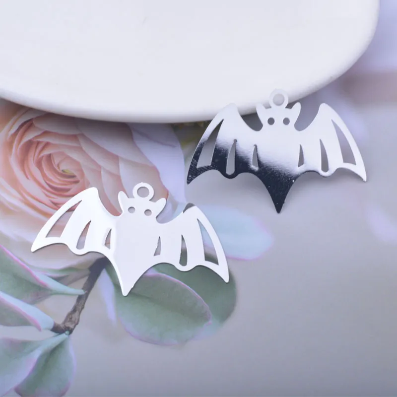 30 Stück AB6841 27*41mm Halloween-Anhänger aus Messing in Roségold- und Silberfarbe, Fledermaus-Anhänger zur Herstellung von Halsketten und Ohrringen – Detail 8