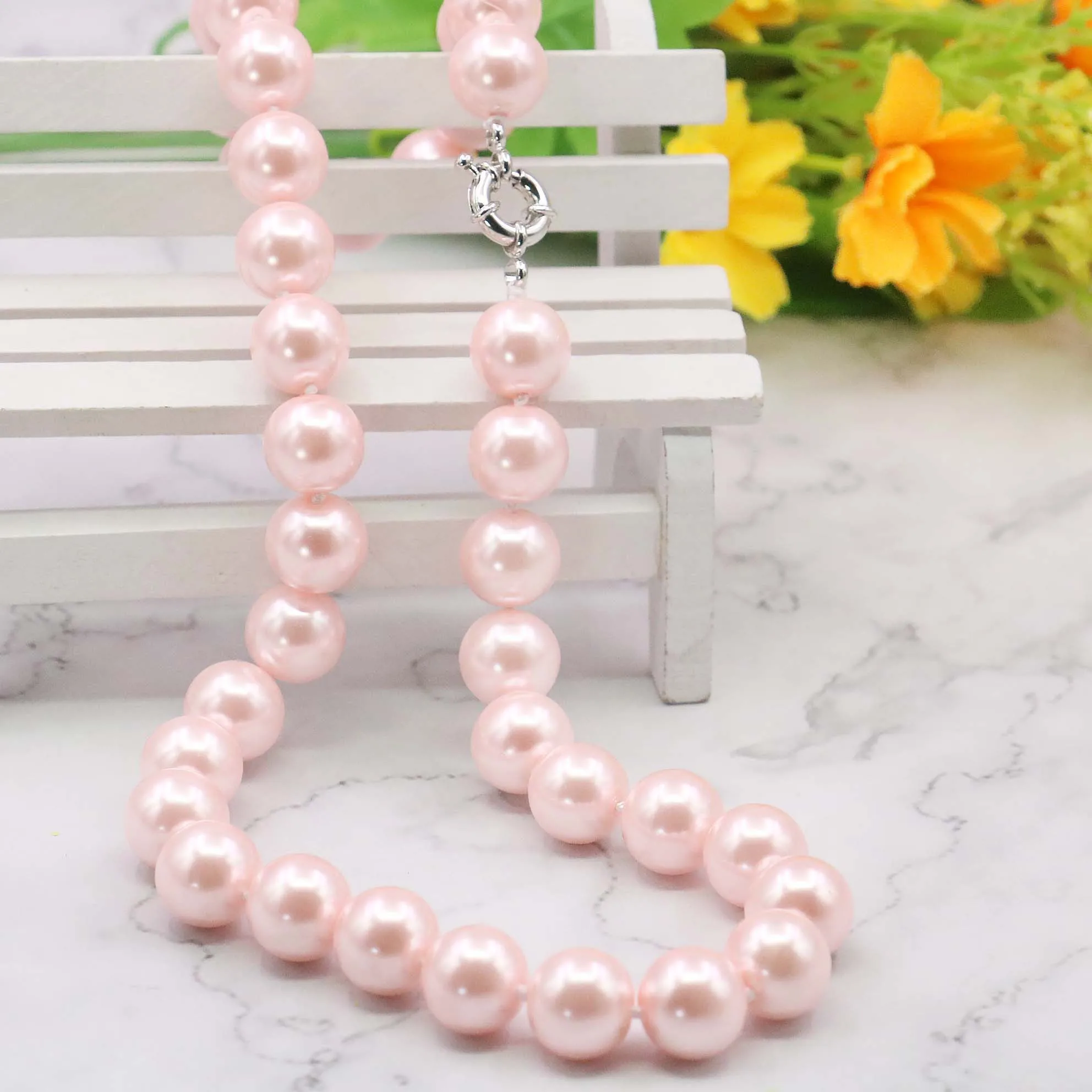 DIY 10 12mm Pink South Sea Shell Pearl Necklace 18\