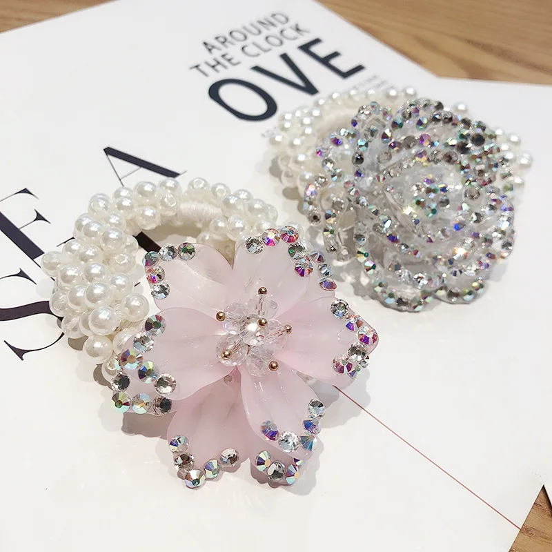 Elegant Large Bow Elastic Hair Bands Fabric Scrunchies Crystal Butterfly Women Hair Wedding Jewelry Rhinestone Flower Headbands