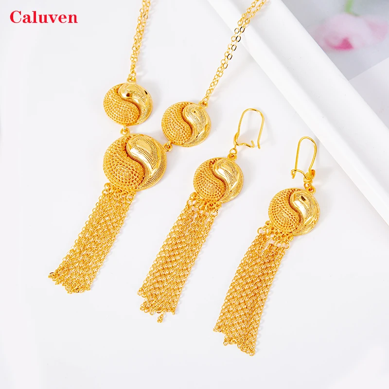 Bridal Jewelry Sets for Women Arabic/Dubai/Ethiopian/African Earrings Gold Color cooper Summer Necklace