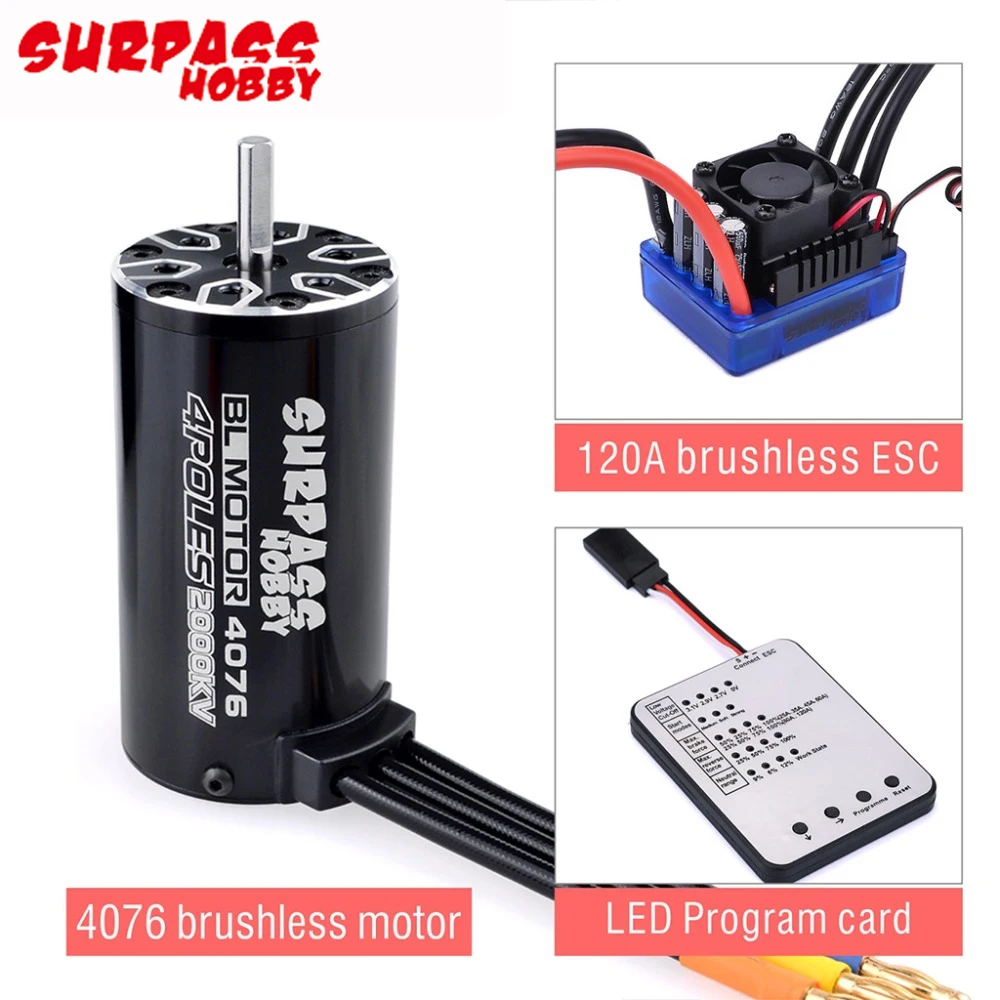 RC 4076 1350KV/1550KV/1700KV/2000KV/2250KV motore Brushless Sensorless con ESC 120A e scheda di programma per giocattoli per camion auto 1/8 RC