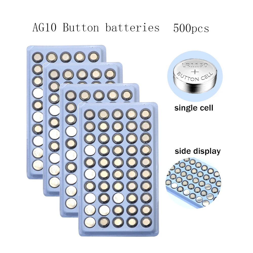 

AG10 500 шт. 80 мАч LR54 1,55 в, щелочная батарея, SR54 389 LR1130 189 SR1130, кнопочные батареи для часов, игрушек, пультов дистанционного управления