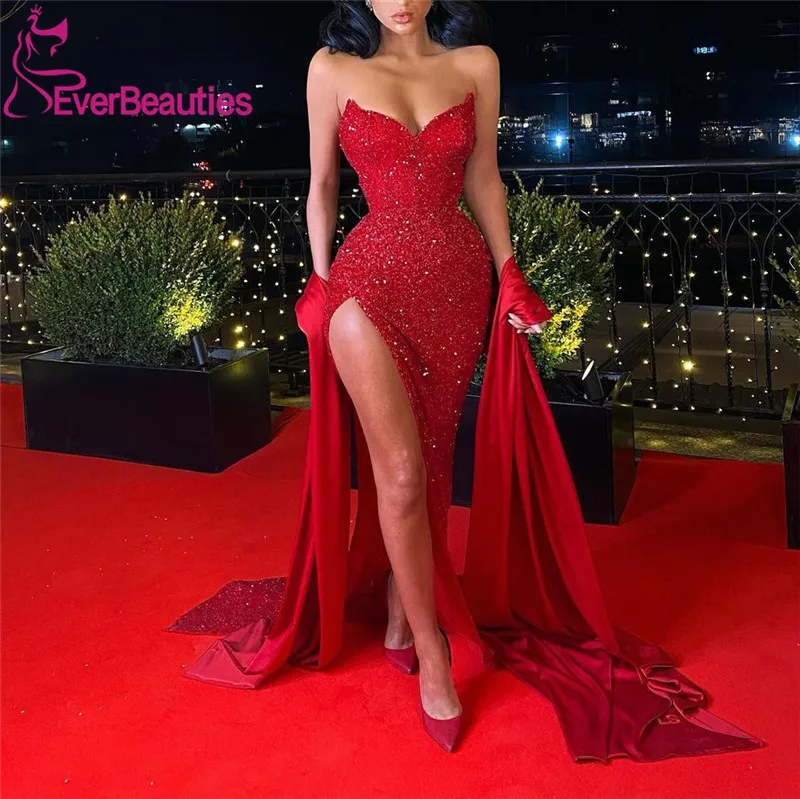 

Robe De Soiree Sequins Sweetheart Mermaid Evening Dresses 2021 Side Split вечерние платья Vestidos De Fiesta