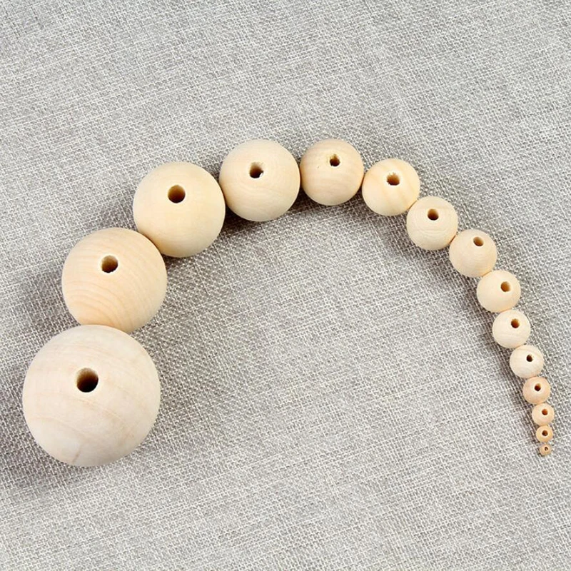 Natural Round Wood Crafts Beads Loose Spacer Balls Charm with Hole For DIY Jewelry Making (8mm/12mm/16mm/20mm/25mm)