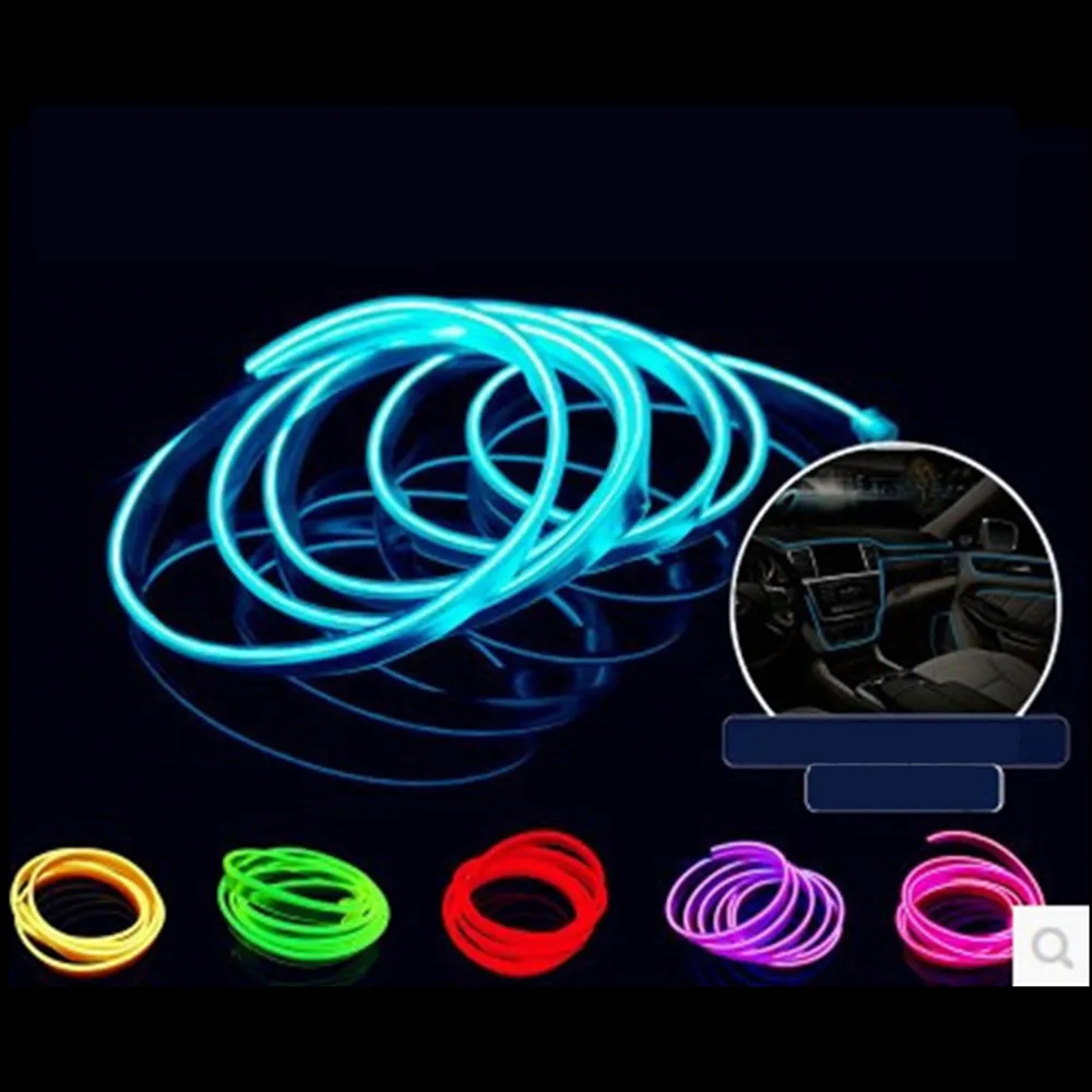 1/2/3M Car Interior Light Bmbient Lights El Neon Led Strip Cold Line Decorative Dashboard Lamp 12V Cigarette Lighter Inverter