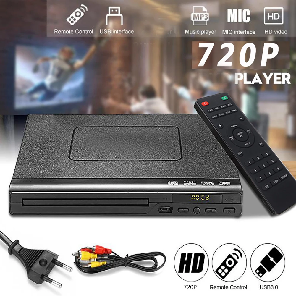 DVD225 Home 1080P  Home DVD Player with AV Cable for TV Multi Region with Remote Control Support  CD SVCD VCD MP3  Video