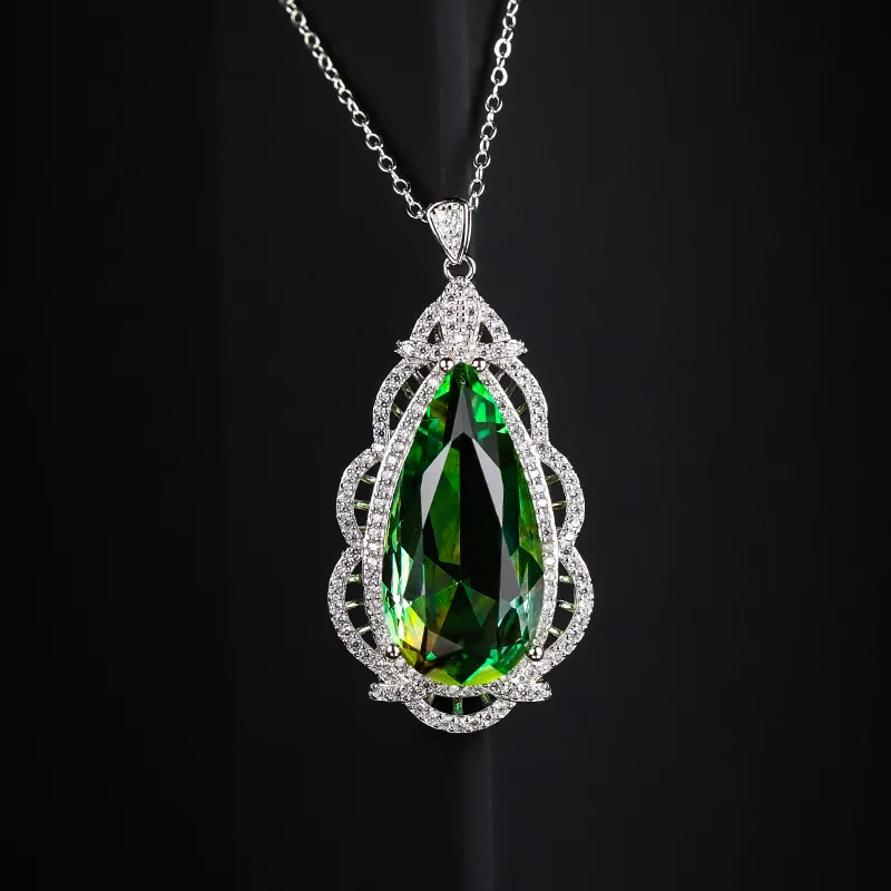 

Sky Green Topaz Gemstone Pendants Necklaces for Women 925 Sterling Sliver Water Drop Romantic Wedding Gift Valentine's Jewelry