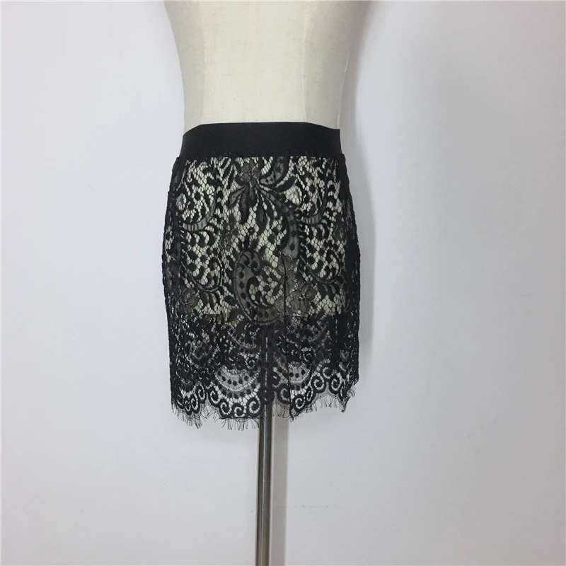 High Waist Elastic Transparent Lace Skirt Mini A Line Skirt Shirt Extender Woman Black Skirt Female Winter Short Skirt Overskirt