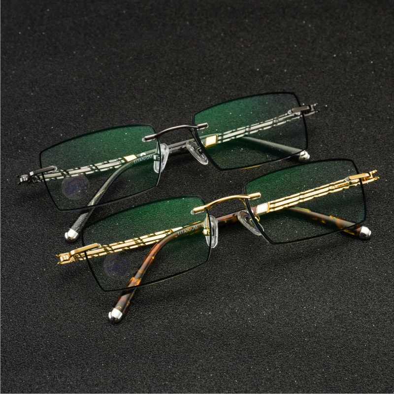 Diamond Trimmed Myopia Glasses Pure Titanium Men's Rimless Trimmed Gradient Glasses Rhinestone Sunglasses Eyeglass Frames