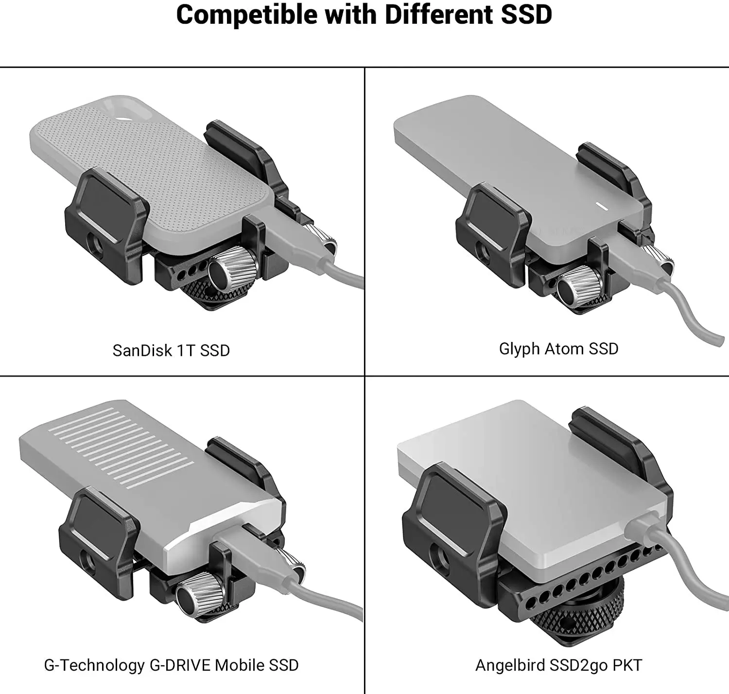 SmallRig Universal Holder for External SSD Holder Clamp With Cold Shoe and 1/4