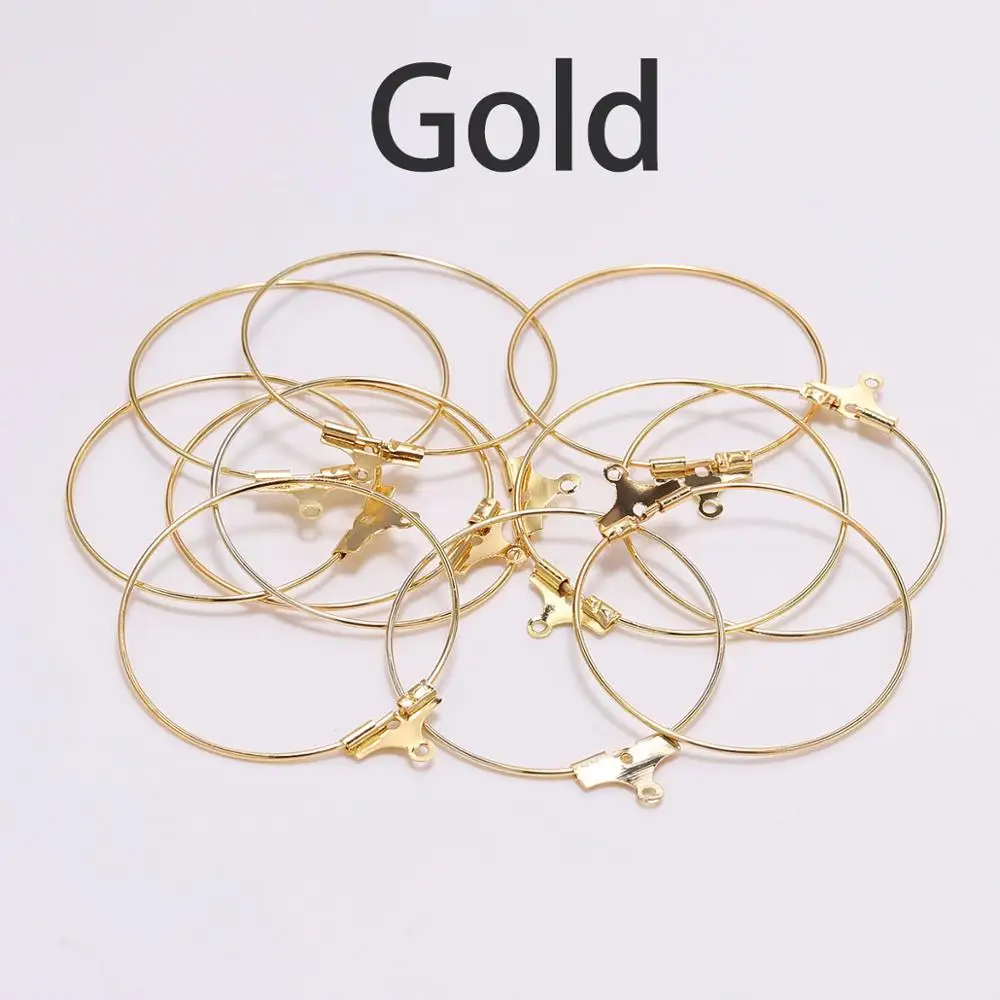 30pcs/lot 25 30 35 40 Gold Hanging Earrings Big Ear Rings Hoop Earrings Ear Wire For DIY Jewelry Making Material Supplies