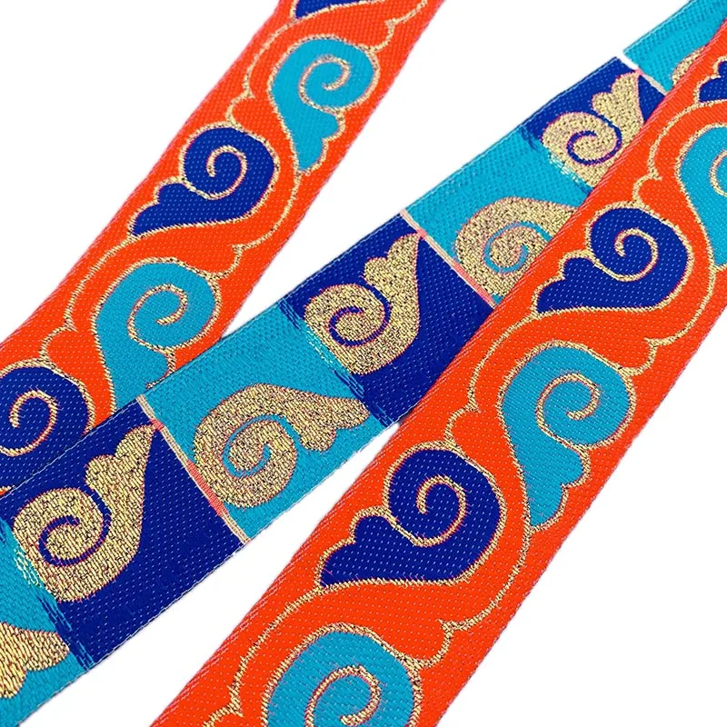 33MM Woven Jacquard Ribbon Orange Ethnic Embroidery Webbing Lace Trim For Curtain Clothing Bag DIY Farbic