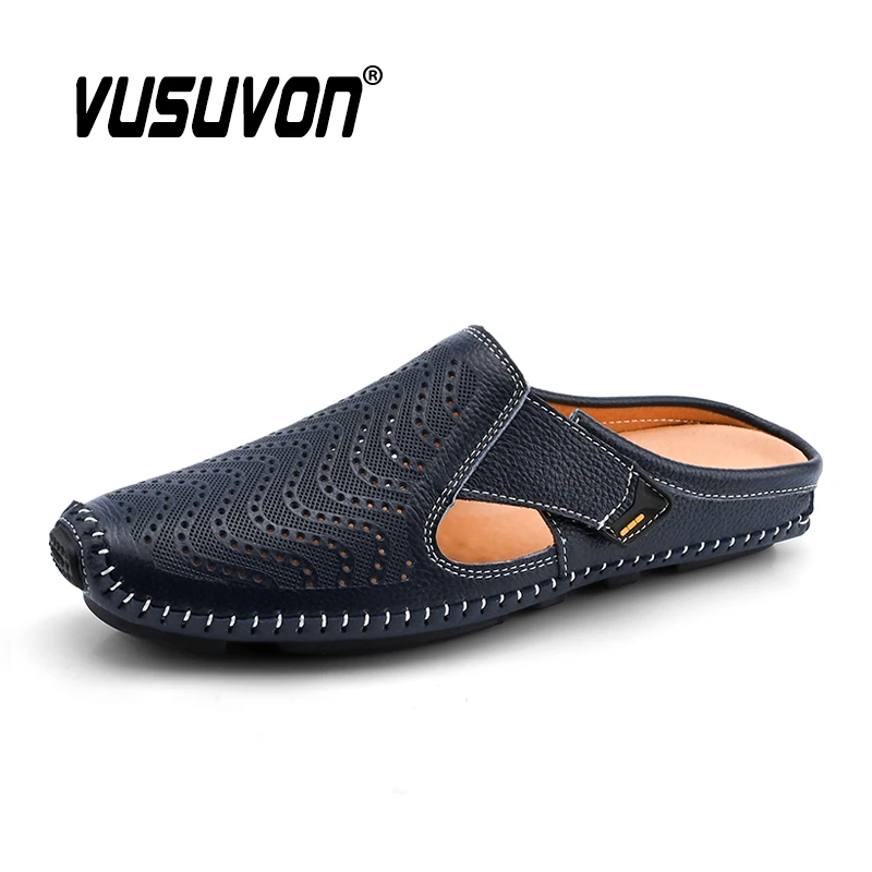 2020 Men Slippers Loafers Genuine Leather Business Driving Shoes Outdoor Autumn Men\'s Flats Breathable Casual Mules for Man