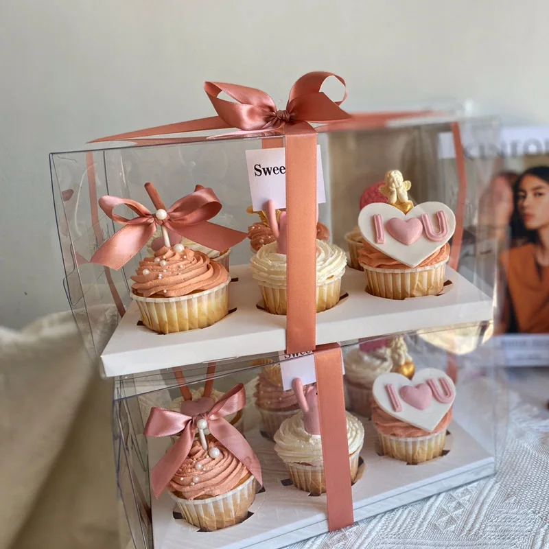 StoBag 5pcs Transparent Portable Cupcake Box Bread Cake Boxes And Packaging Patisserie Wedding Baby Shower Party Decoration