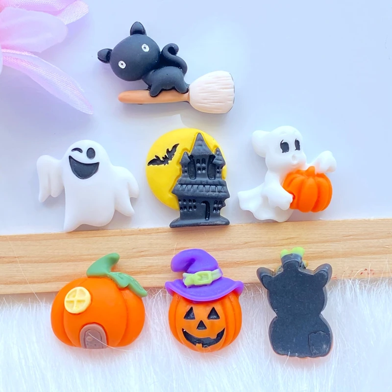 14Pcs New Cute Halloween Animals Flat Back Resin Cabochons Scrapbooking DIY Jewelry Craft Decoration Accessorie Q79