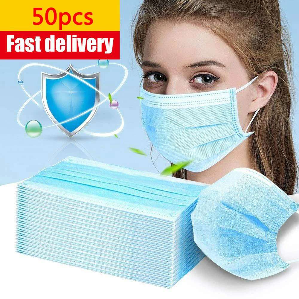 100 Stuks Wegwerp Facemask Geweven 3 Layer Laags Filter Mond Gezicht Masker Ademend Proof Volwassen Kid Beschermende Maskes