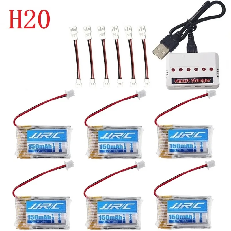 Batería Original JJRC H20 de 3,7 V, 150mAh para JJRC H20, Syma S8, M67, U839, piezas de cuadricóptero RC, juego de cargador de batería Lipo de 3,7 V (6 en 1)