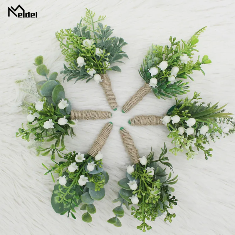 Meldel Boutonniere Xòe Chân Hoa Rừng Xanh Cưới Boutonniere Khuy Áo Cưới Người Lập Kế Hoạch Hôn Nhân Corsages Thổ Cẩm