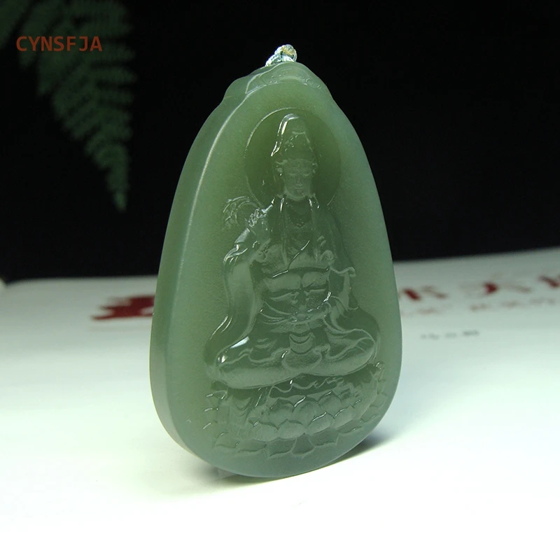 CYNSFJA New Real Rare Certified Natural Hetian Jade Nephrite Men's Lucky Guanyin Jade Pendant Green High Quality Birthday Gifts