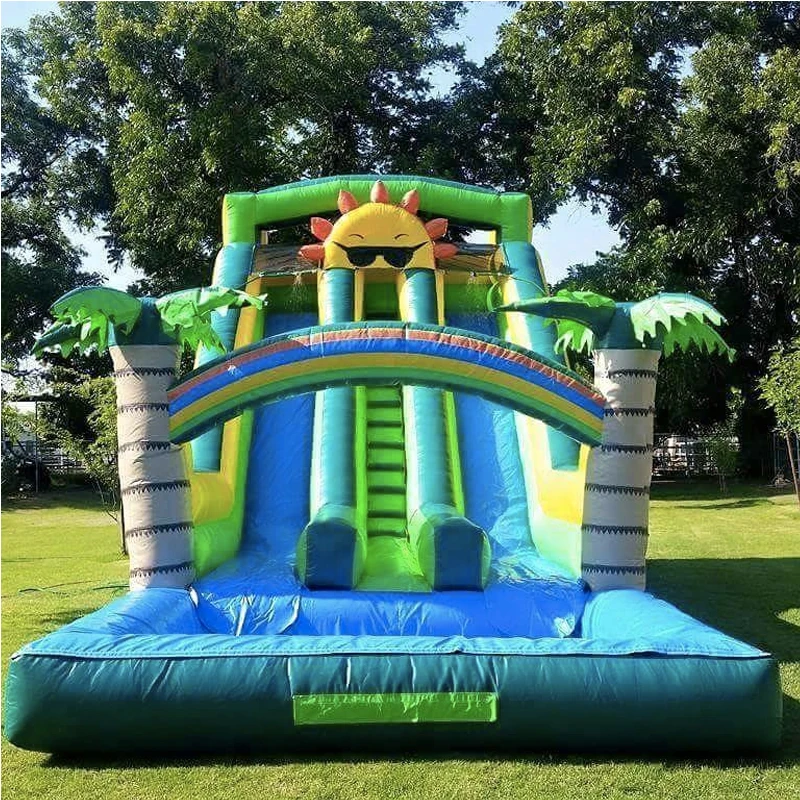 Commercial PVC Mesh Cloth Inflatable Water Slide Jungle Design With Inflatable Swimming Pool Jumping Bounce