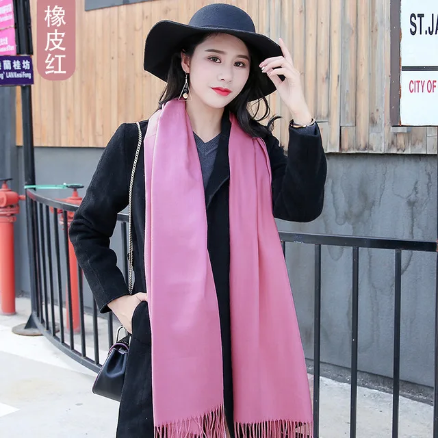 Winter Cashmere Women Scarf Men Luxury Brand Men\'s Scarves Female Tassel Bandana Women Solid Thick Pashmina Shawl Wraps Foulard