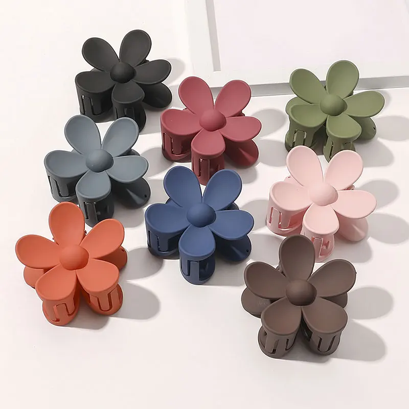 Candy Colors Big Flower Shaped Hair Claws Frosted Hair Clip Brown Series Women Barrettes Hairpins Styling Tools Hair Accessories