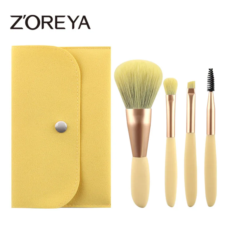 Zoreya 4pcs Makeup Brushes Set Travel Makeup Brushes Tool Set Summer Make Up Brush Mini  Blendidng Cosmetics Tool