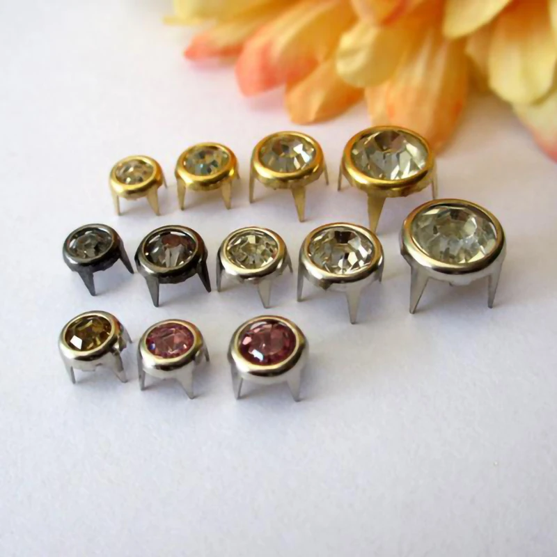 6/7/8/10mm Border Rhinestone Crystal Inlaid Rivets Nailhead Claws Stud For Hat Bag Shoe Jeans Leather Craft Clothes Accessories