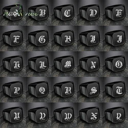 Nextvance Retro Black Initials Signet Ring for Men 17mm Bulky Heavy Stamp Male Band Stainless Steel Letters Custom Jewelry Gifts
