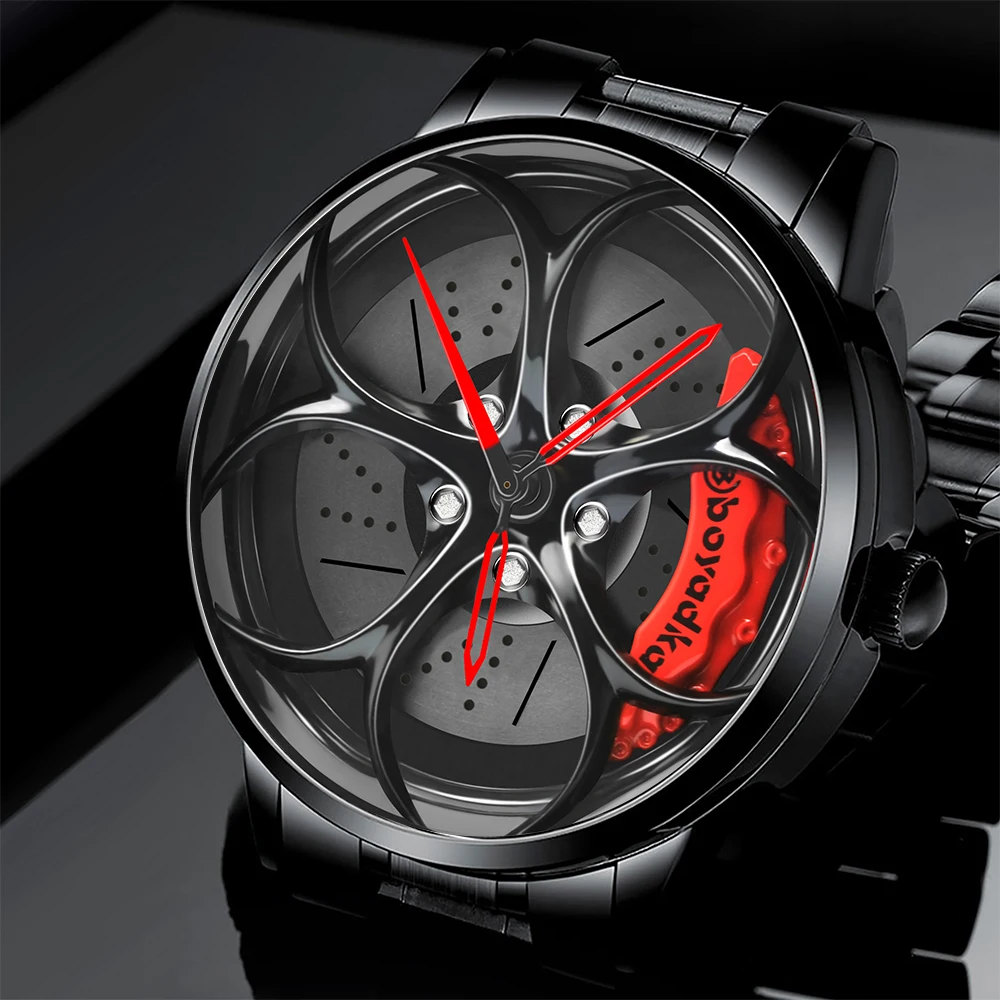 Luxury Brand Men Steel Watch Car Wheel Fashion Waterproof Sport Watch for Men Auto Racing Wristwatch Reloj for Cars Fans