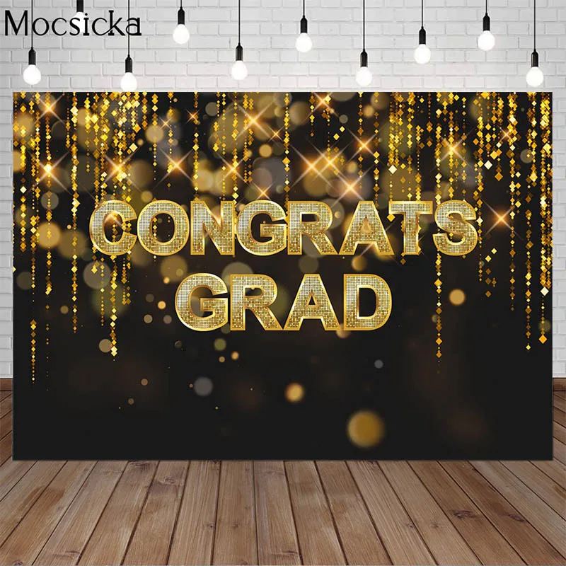 

Congratulation Graduation Photography Backdrop Graduation Party Photocall Gold Glitter Bokeh Birthday Photo Background Photozone