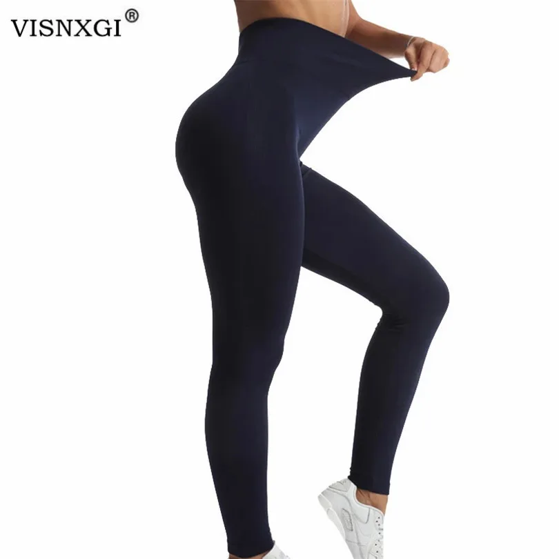 VISNXGI-Leggings de fitness push-up taille haute sans couture pour femme, jegging sexy, pantalon slim, monochromatique, salle de sport,