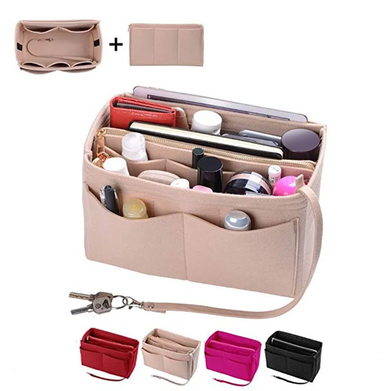 HHYUKIMI Brand Make up Organizer Felt Insert Bag For Handbag Travel Inner Purse Przenośne torby kosmetyczne pasujące do różnych torebek marki